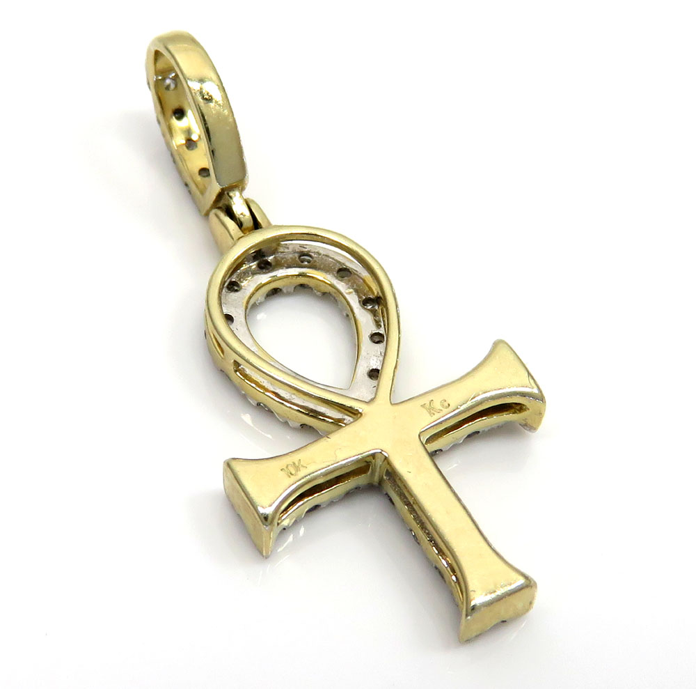 10k yellow gold twenty seven diamond short ankh cross 0.53ct 