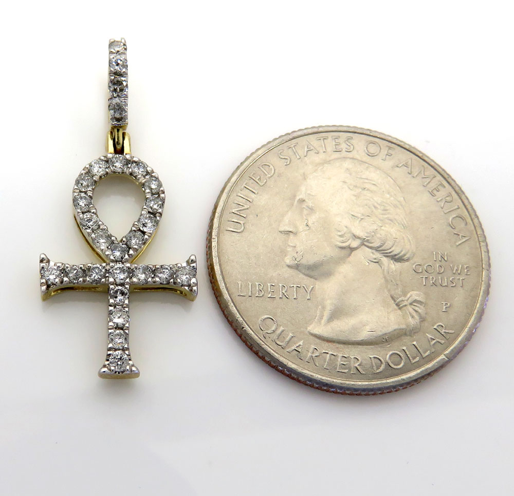 10k yellow gold twenty seven diamond short ankh cross 0.53ct 