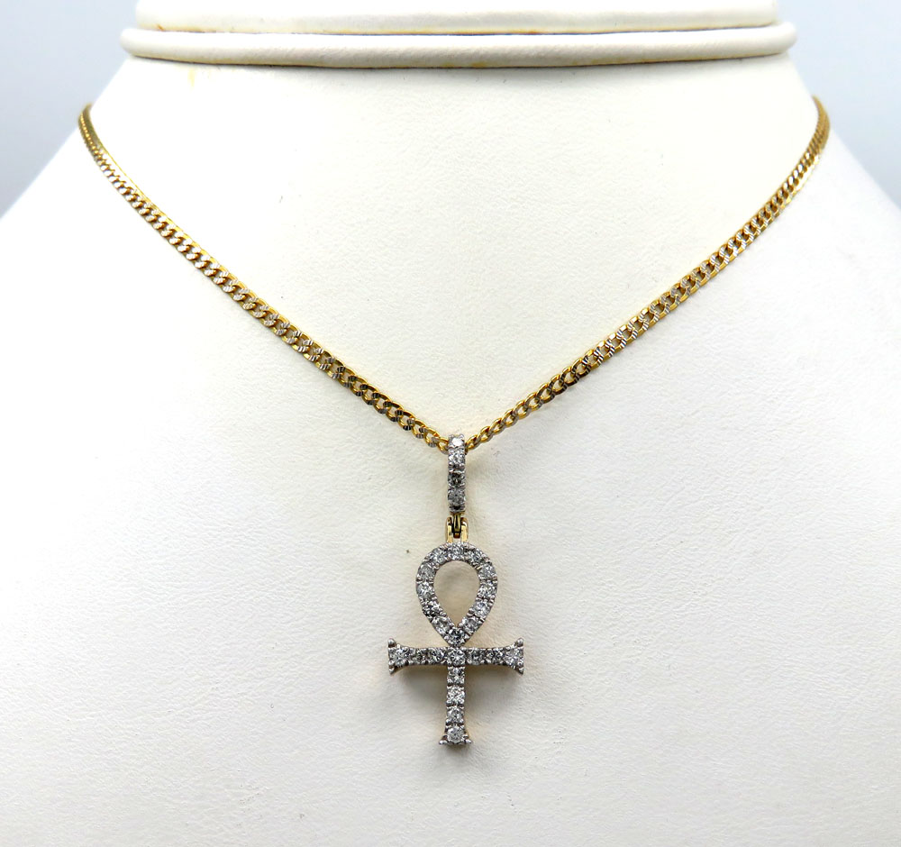 10k yellow gold twenty seven diamond short ankh cross 0.53ct 
