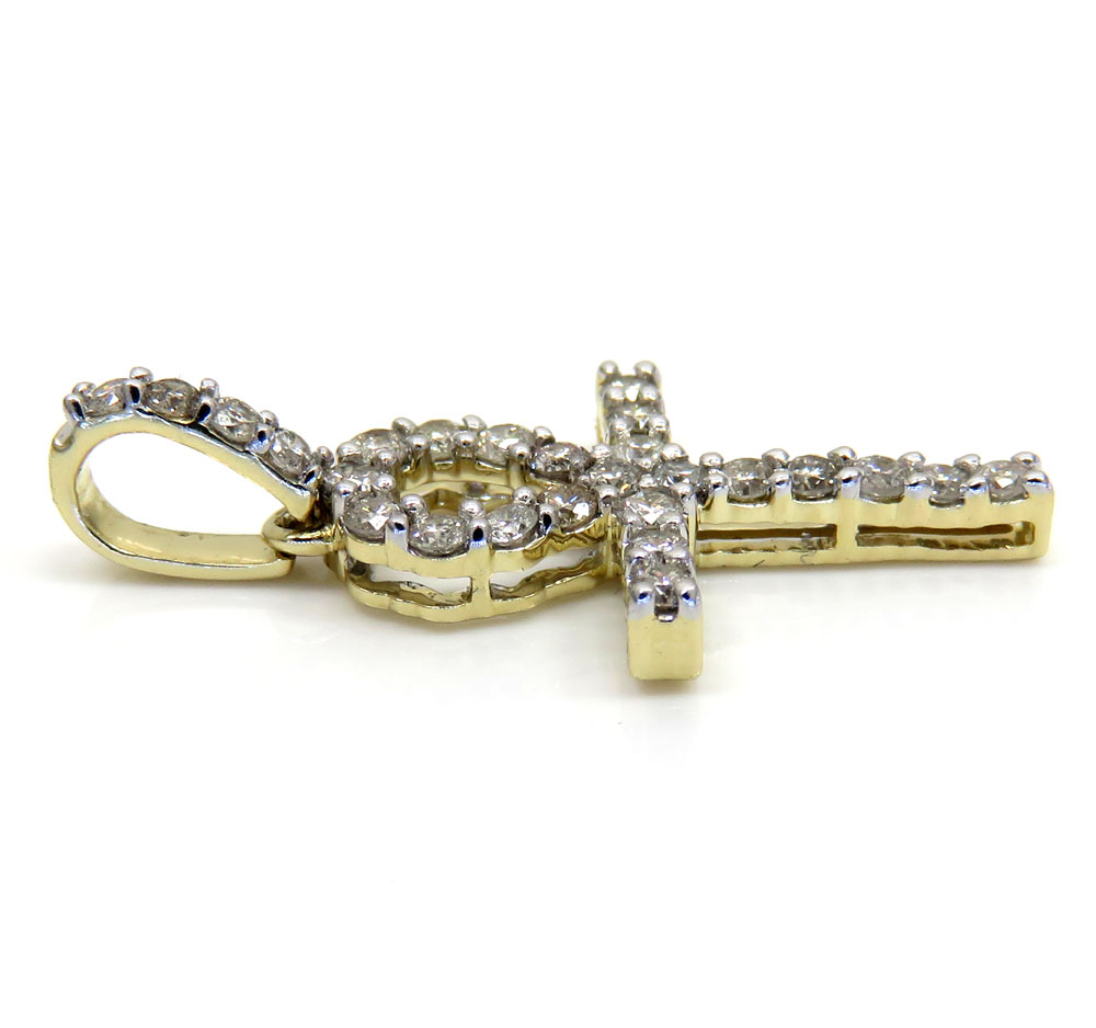 10k yellow gold twenty six diamond mini ankh cross 0.48ct 