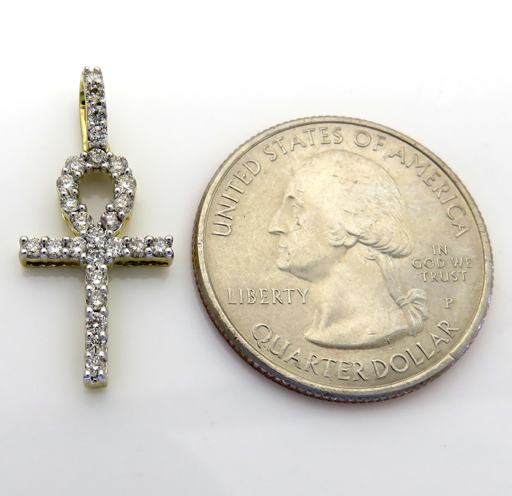 10k yellow gold twenty six diamond mini ankh cross 0.48ct 