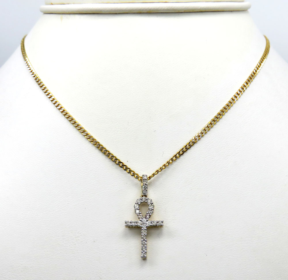 10k yellow gold twenty six diamond mini ankh cross 0.48ct 