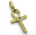 10k yellow gold twenty six diamond mini ankh cross 0.48ct 