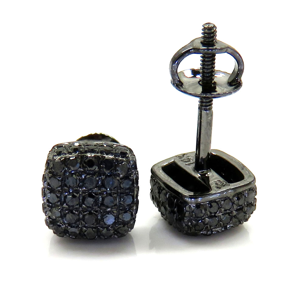 14k black gold black diamond 5 row cube earrings 0.50ct