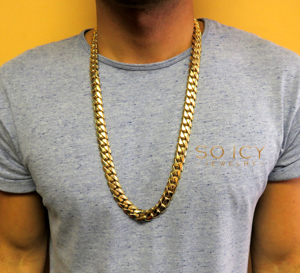 10k yellow gold two sided diamond miami chain 30 inch 14.5mm 