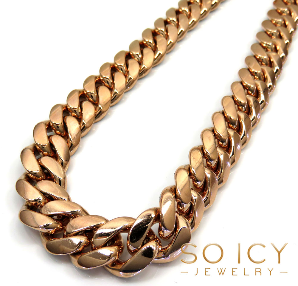 10k rose gold two sided diamond miami chain 30 inch 13.8mm 