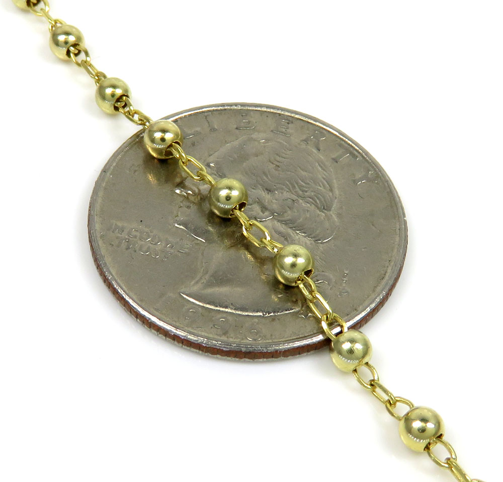 10k yellow gold smooth bead super skinny rosary chain 26 inch 3mm