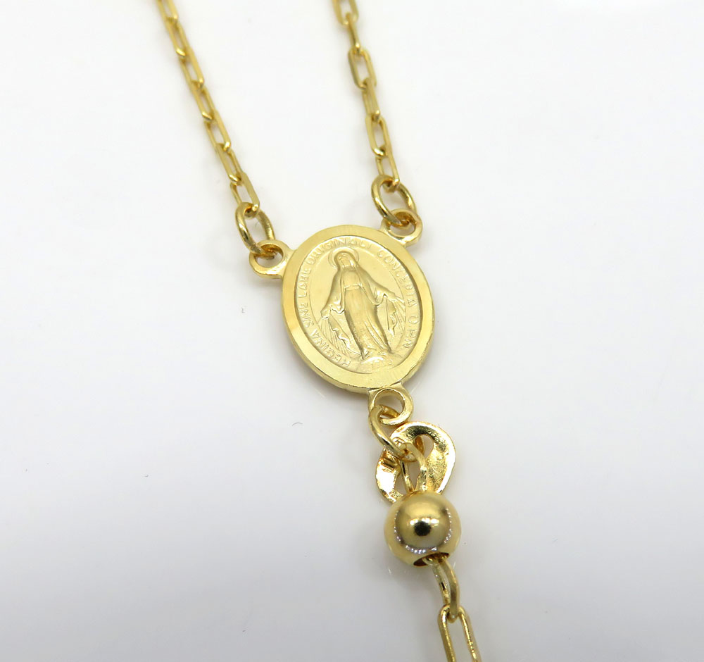 10k yellow gold smooth bead skinny rosary chain 26 inch 4mm