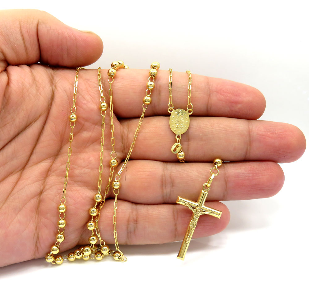 10k yellow gold smooth bead skinny rosary chain 26 inch 4mm - Image 5