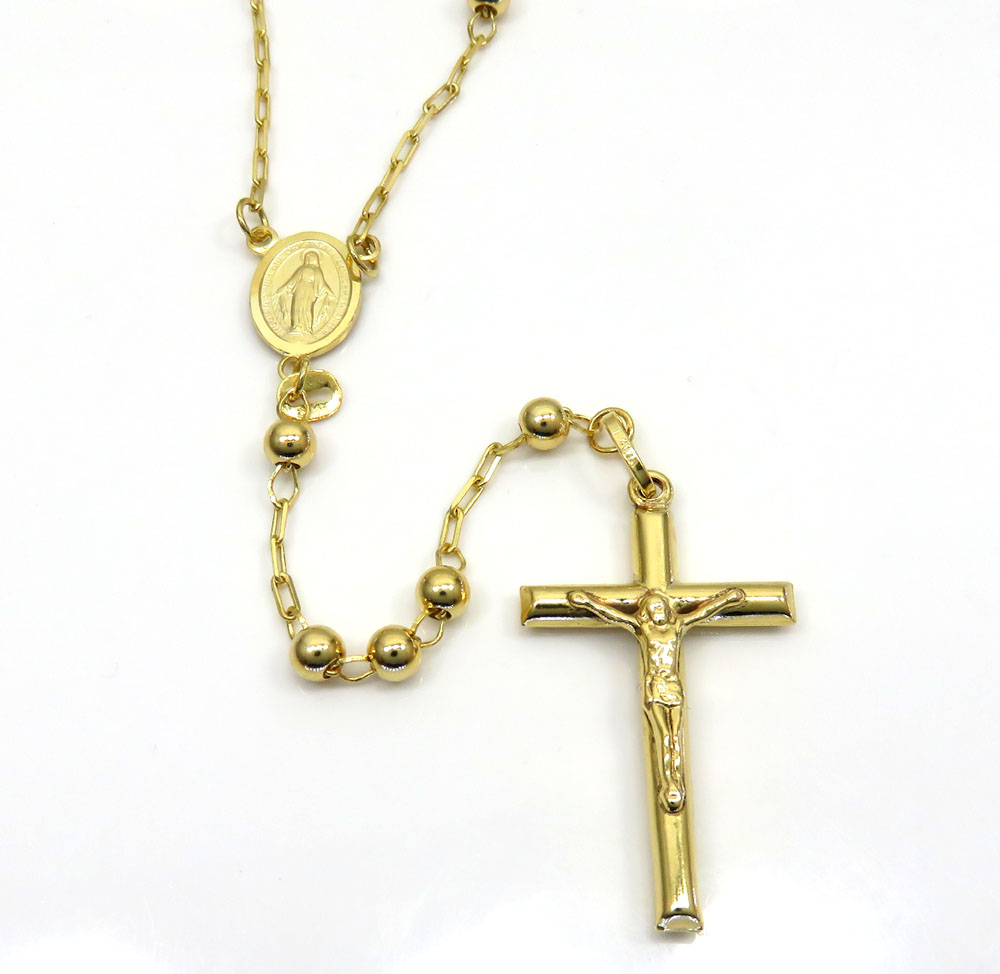10k yellow gold smooth bead skinny rosary chain 26 inch 4mm