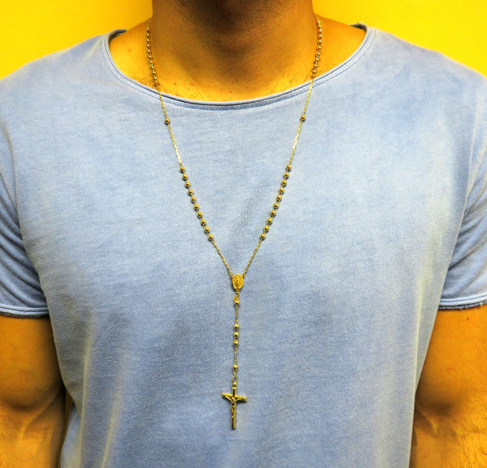 10k yellow gold smooth bead skinny rosary chain 26 inch 4mm - Image 7