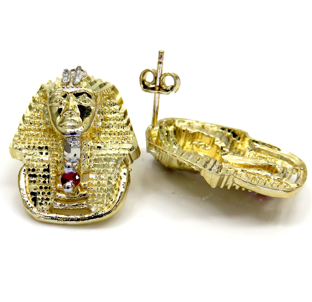 10k yellow gold two tone ruby red pharaoh earrings 0.10ct