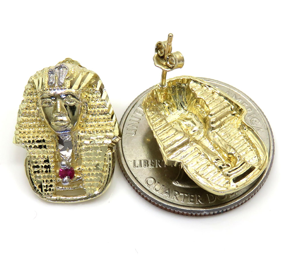 10k yellow gold two tone ruby red pharaoh earrings 0.10ct - Image 3