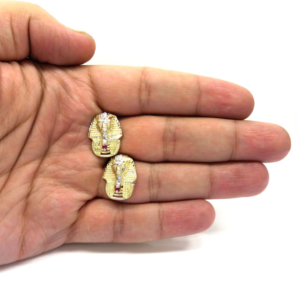 10k yellow gold two tone ruby red pharaoh earrings 0.10ct