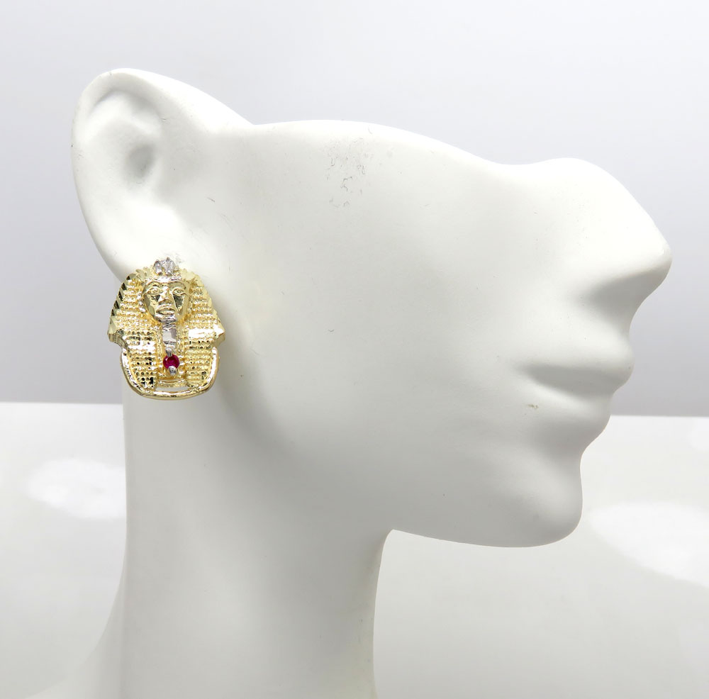 10k yellow gold two tone ruby red pharaoh earrings 0.10ct