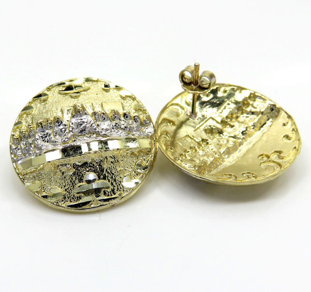 10k yellow gold two tone fancy last supper earrings 