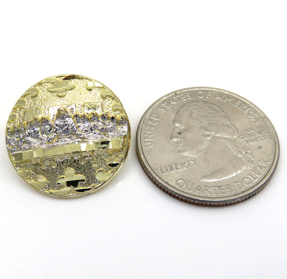 10k yellow gold two tone fancy last supper earrings  - Image 3