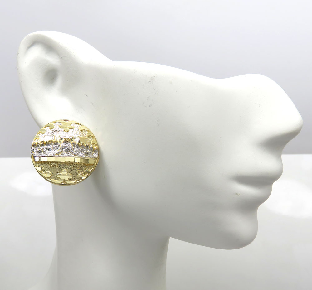 10k yellow gold two tone fancy last supper earrings 