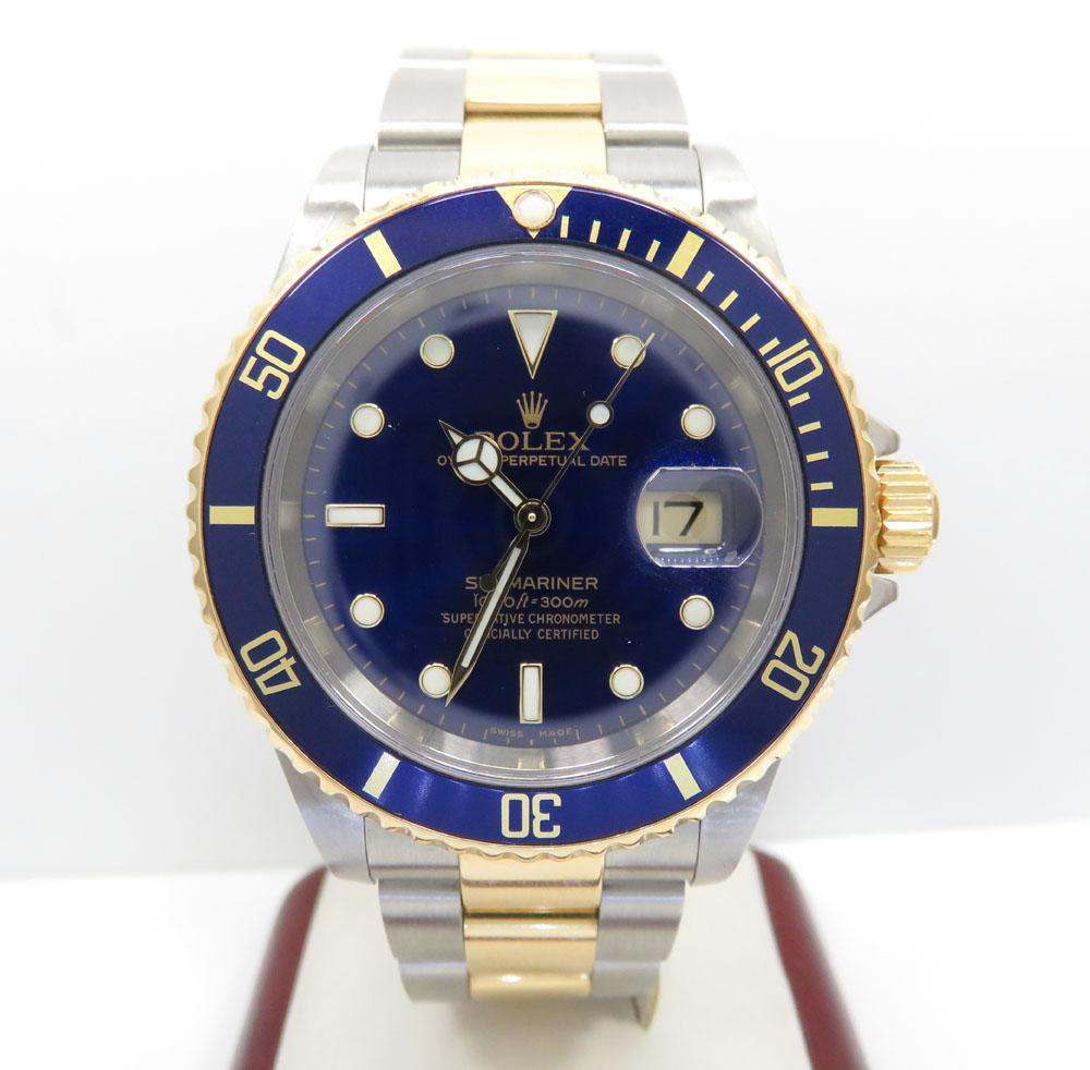 18k yellow gold and stainless steel mens rolex 40mm submariner watch 
