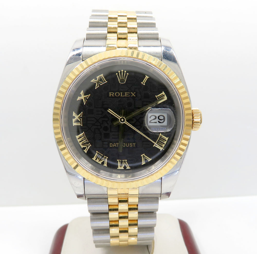 18k yellow gold and stainless steel mens rolex 36mm datejust watch 