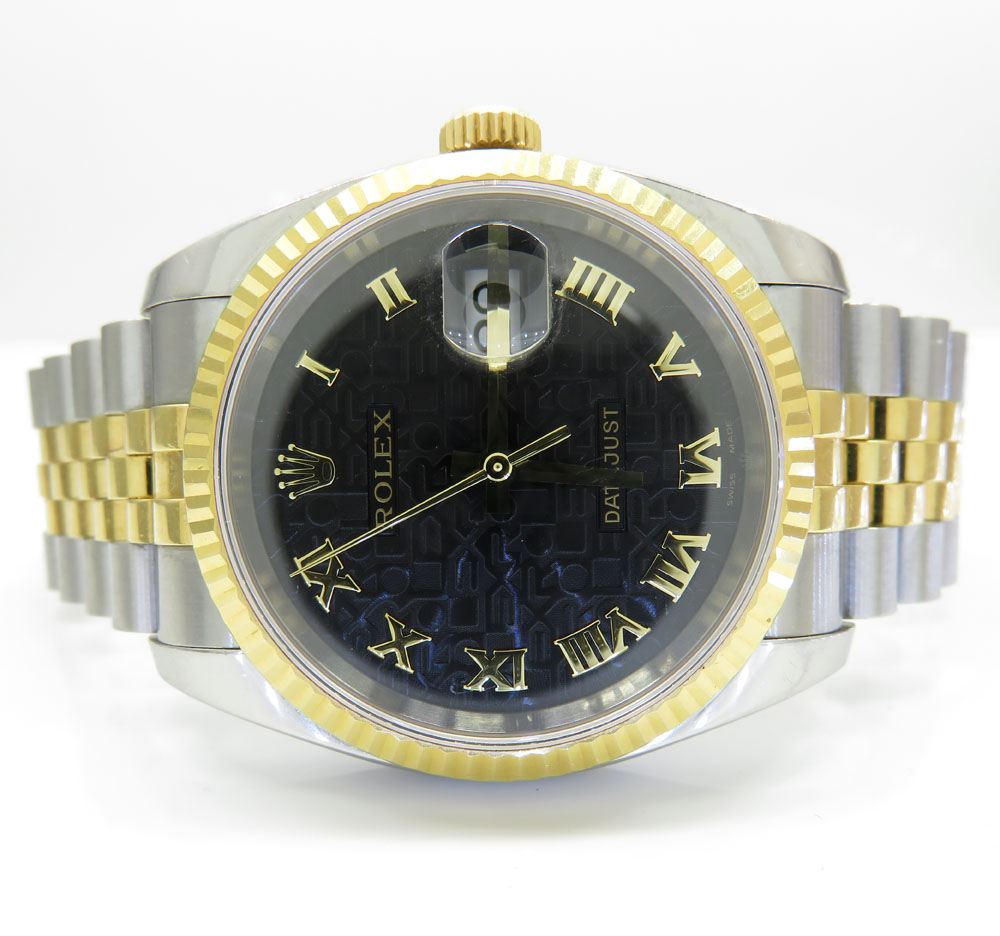 18k yellow gold and stainless steel mens rolex 36mm datejust watch 