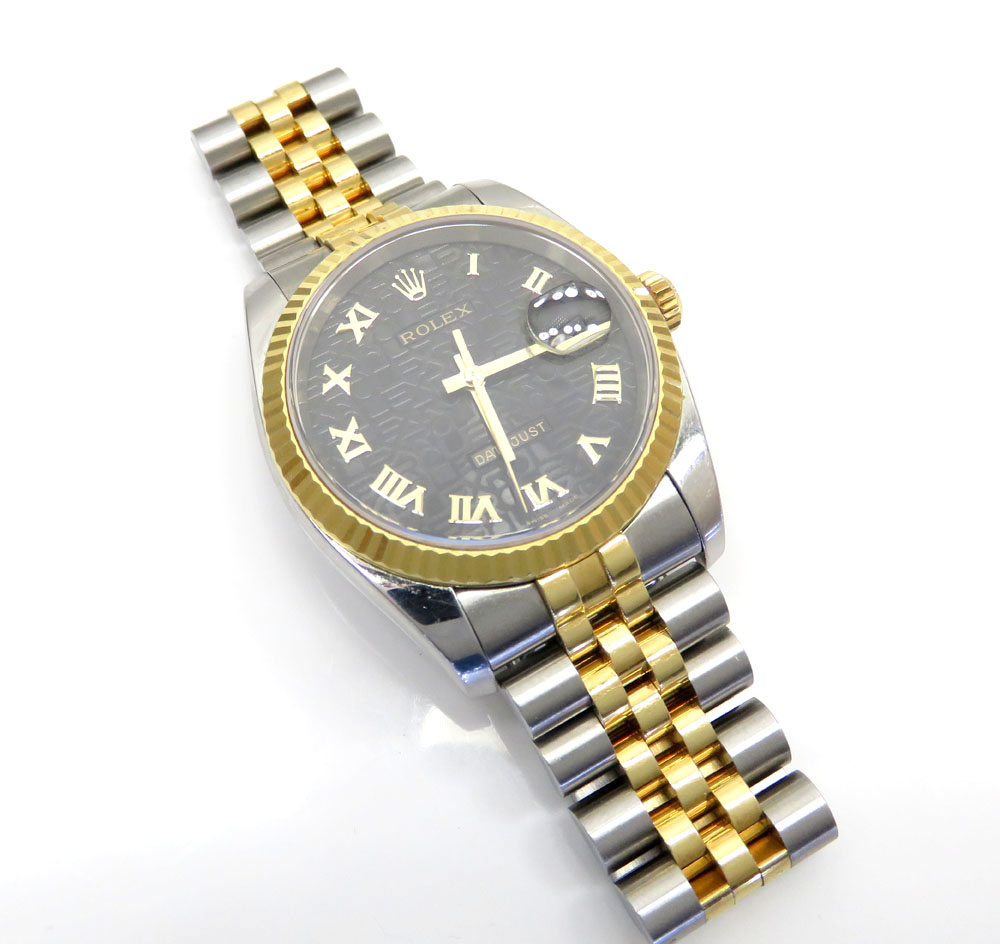 18k yellow gold and stainless steel mens rolex 36mm datejust watch 