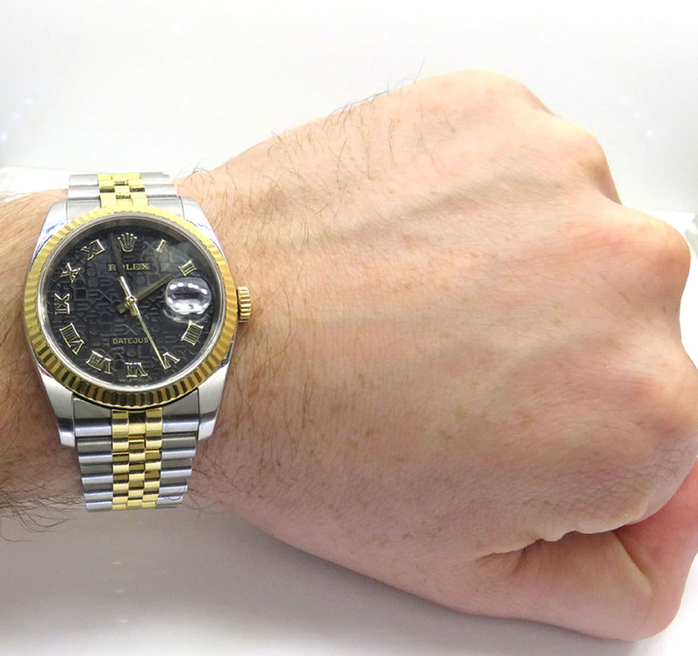 18k yellow gold and stainless steel mens rolex 36mm datejust watch  - Image 8