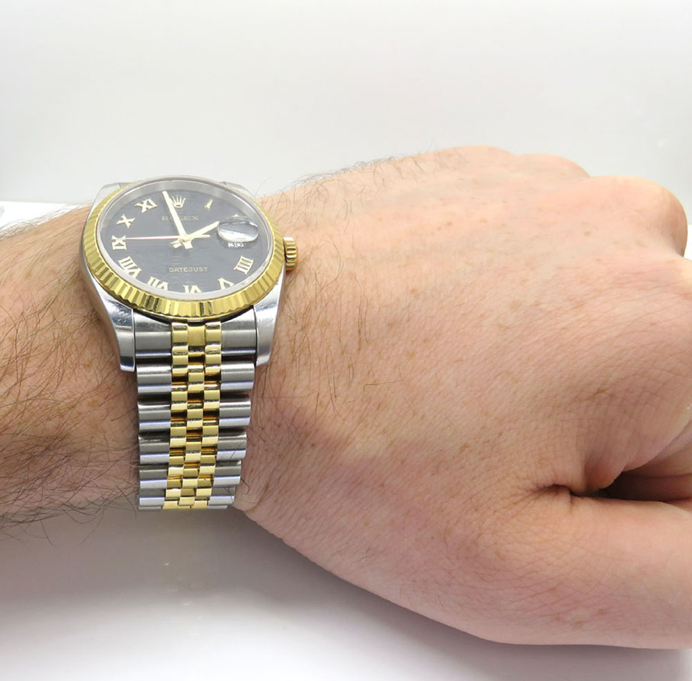 18k yellow gold and stainless steel mens rolex 36mm datejust watch  - Image 9