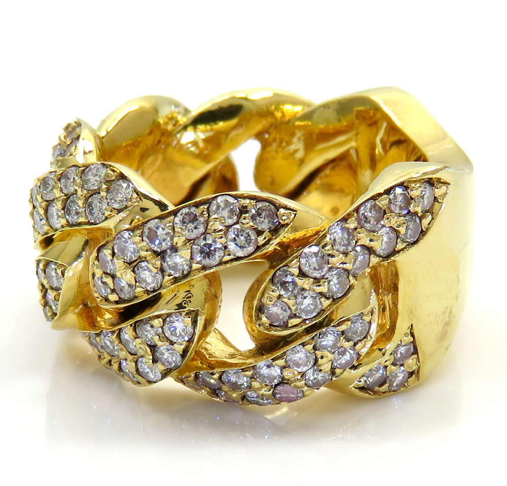 14k yellow gold fancy diamond cuban ring 3.50ct