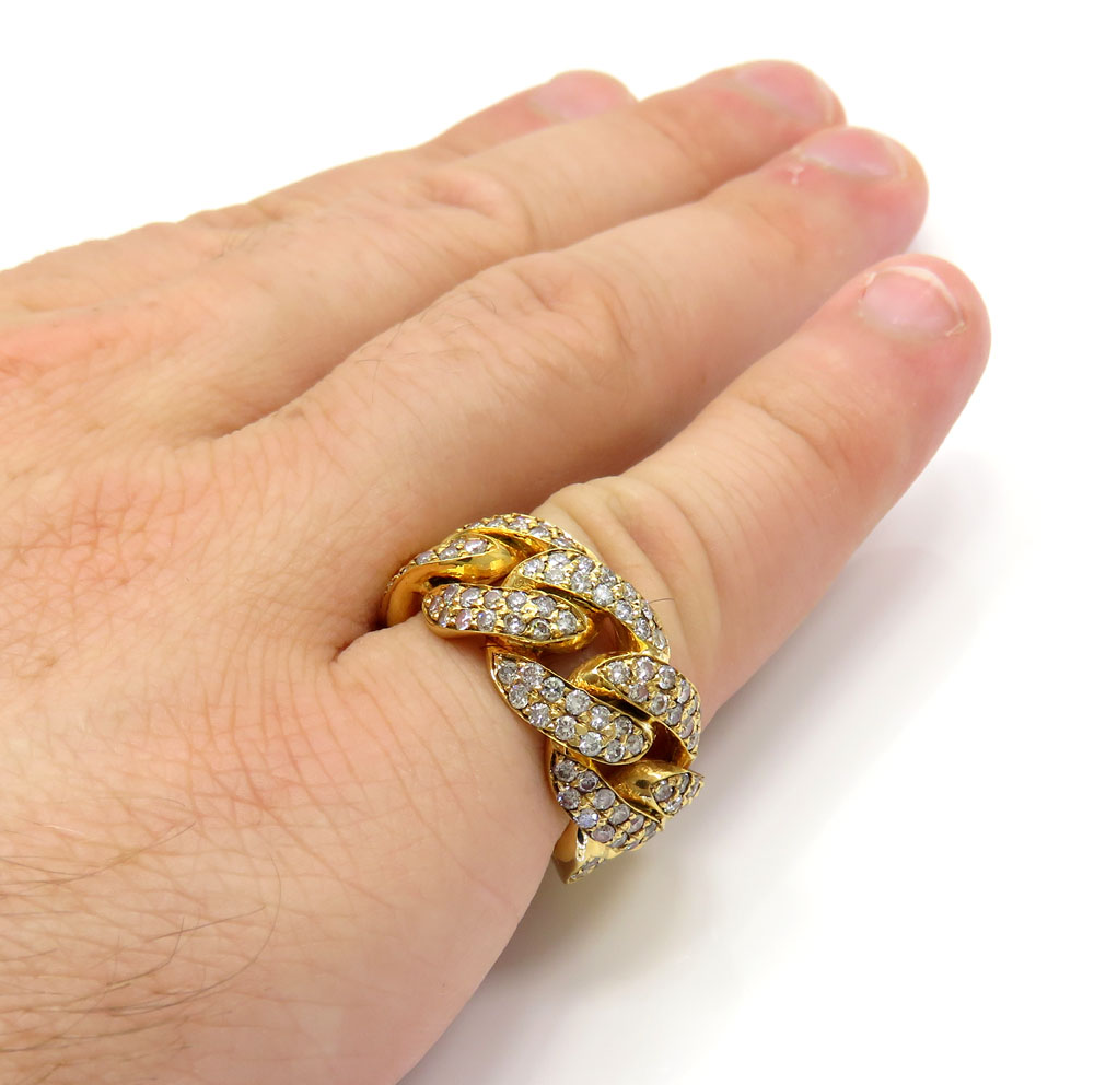 14k yellow gold fancy diamond cuban ring 3.50ct