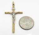 14k yellow gold two tone wood bark cross 