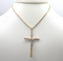 14k yellow gold two tone wood bark cross 