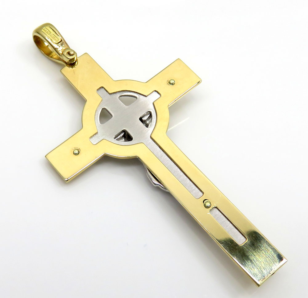 14k two tone double cross jesus pendant 