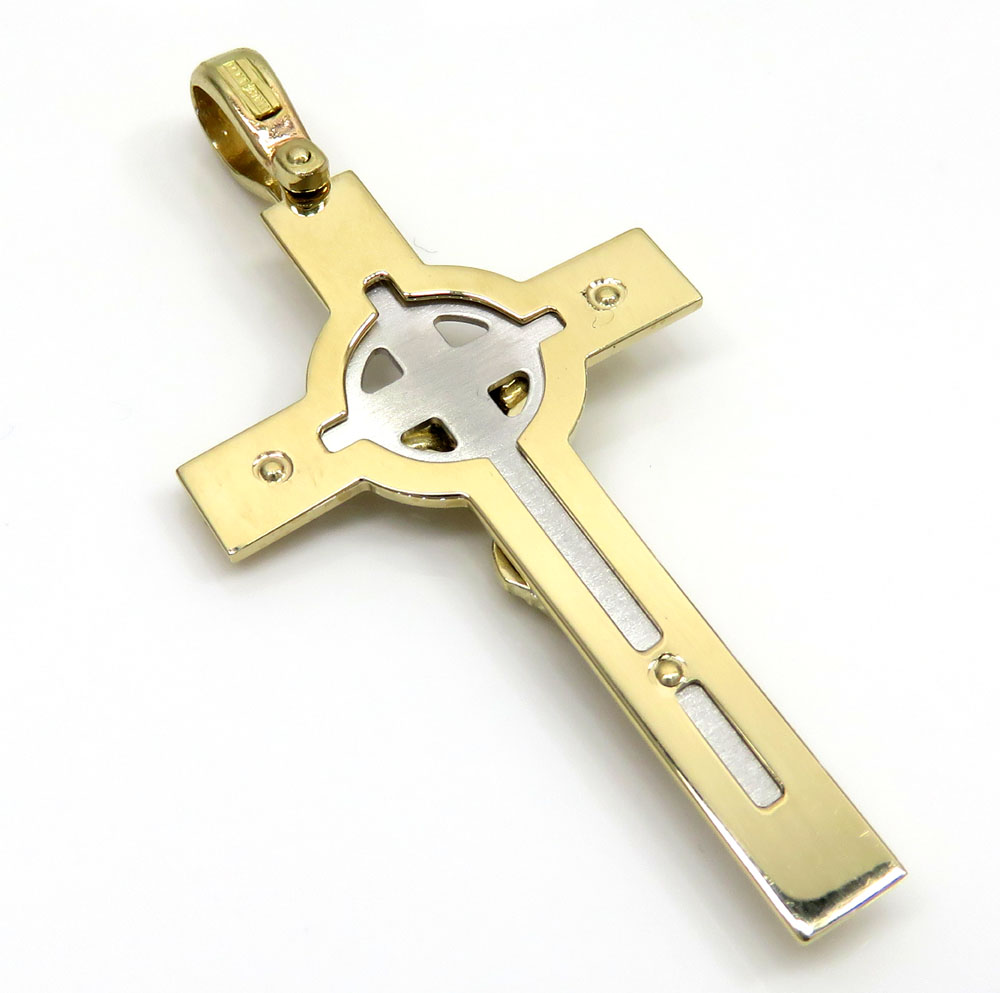 14k two tone double cross jesus pendant 