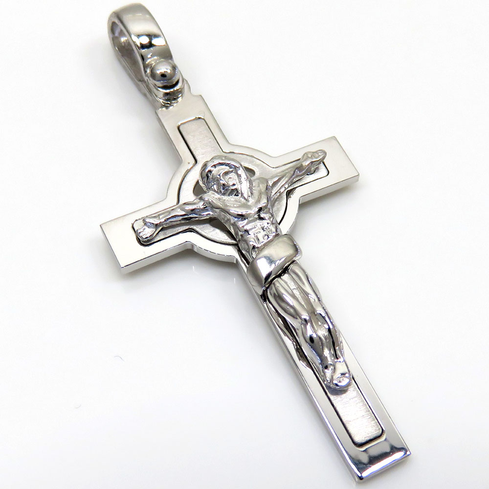 14k two tone double cross jesus pendant 