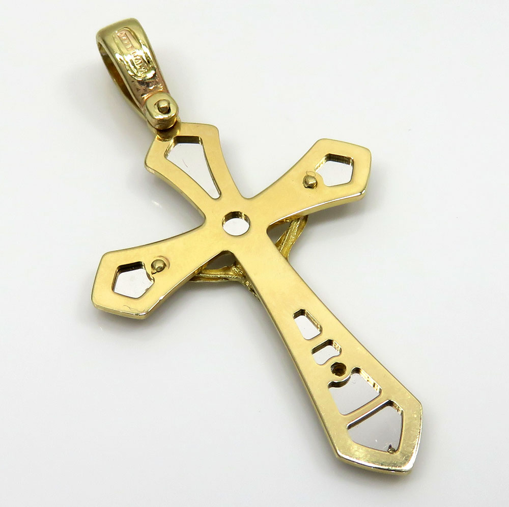 14k yellow and white gold two tone fancy edged cross - Image 3