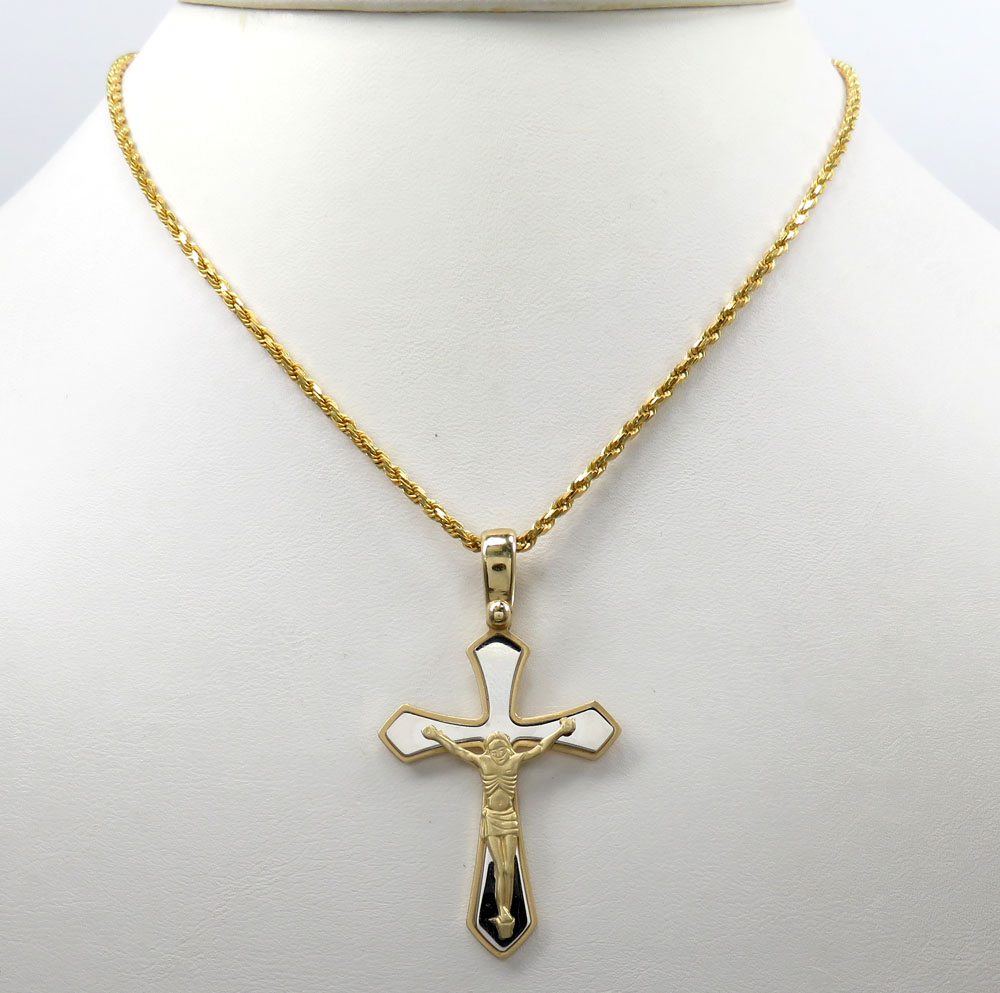 14k yellow and white gold two tone fancy edged cross 
