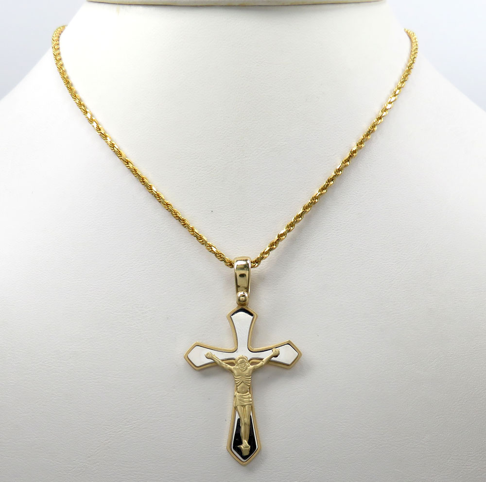 14k yellow and white gold two tone fancy edged cross - Image 4