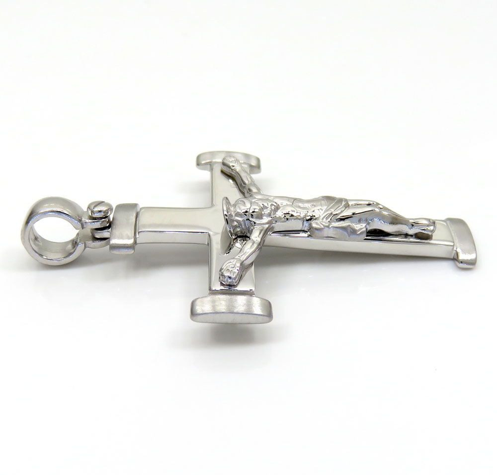 14k white gold bold italian jesus cross 