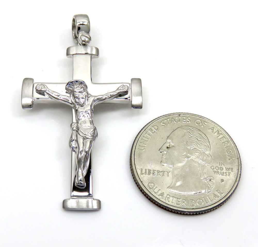 14k white gold bold italian jesus cross 