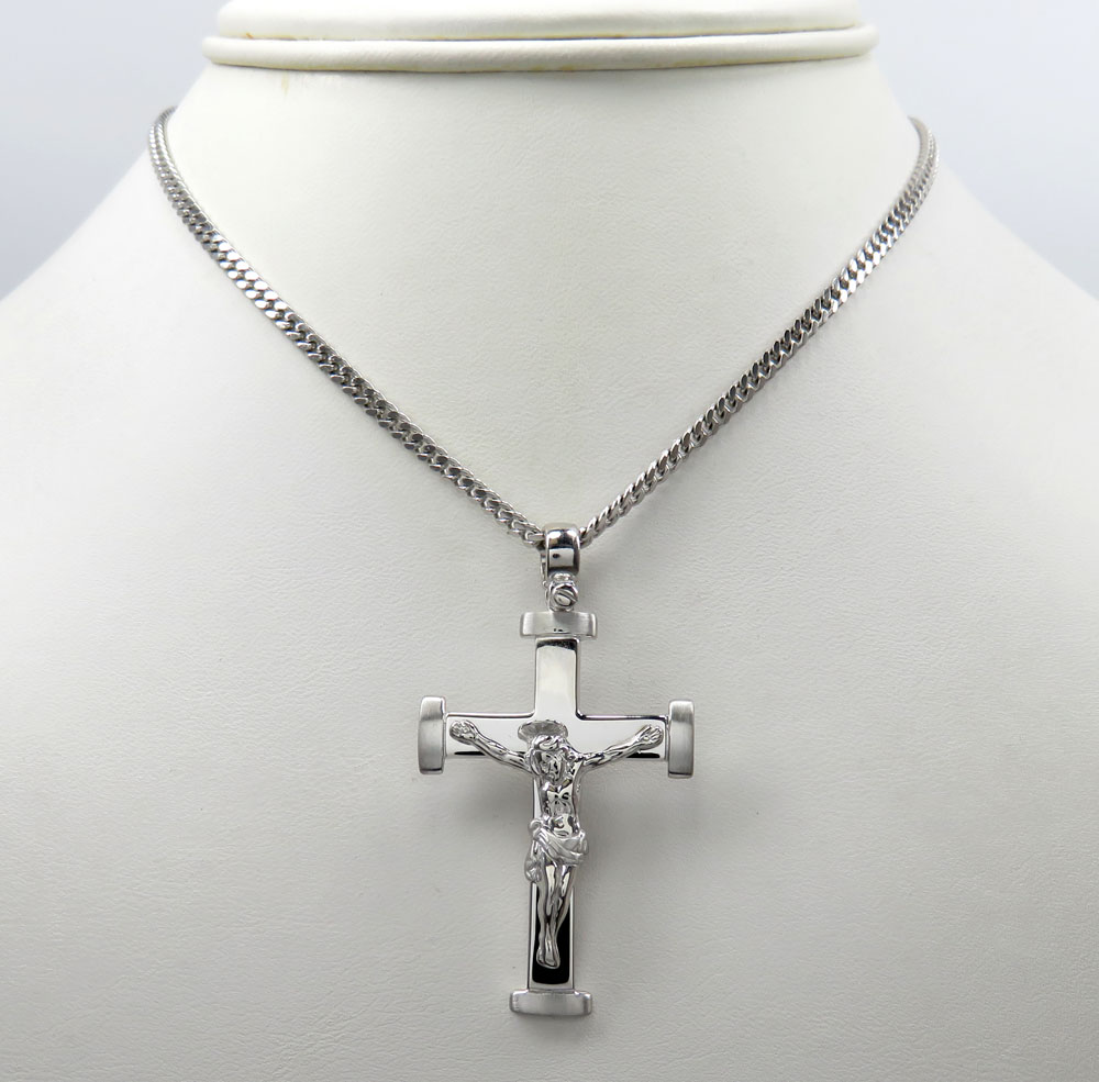 14k white gold bold italian jesus cross 