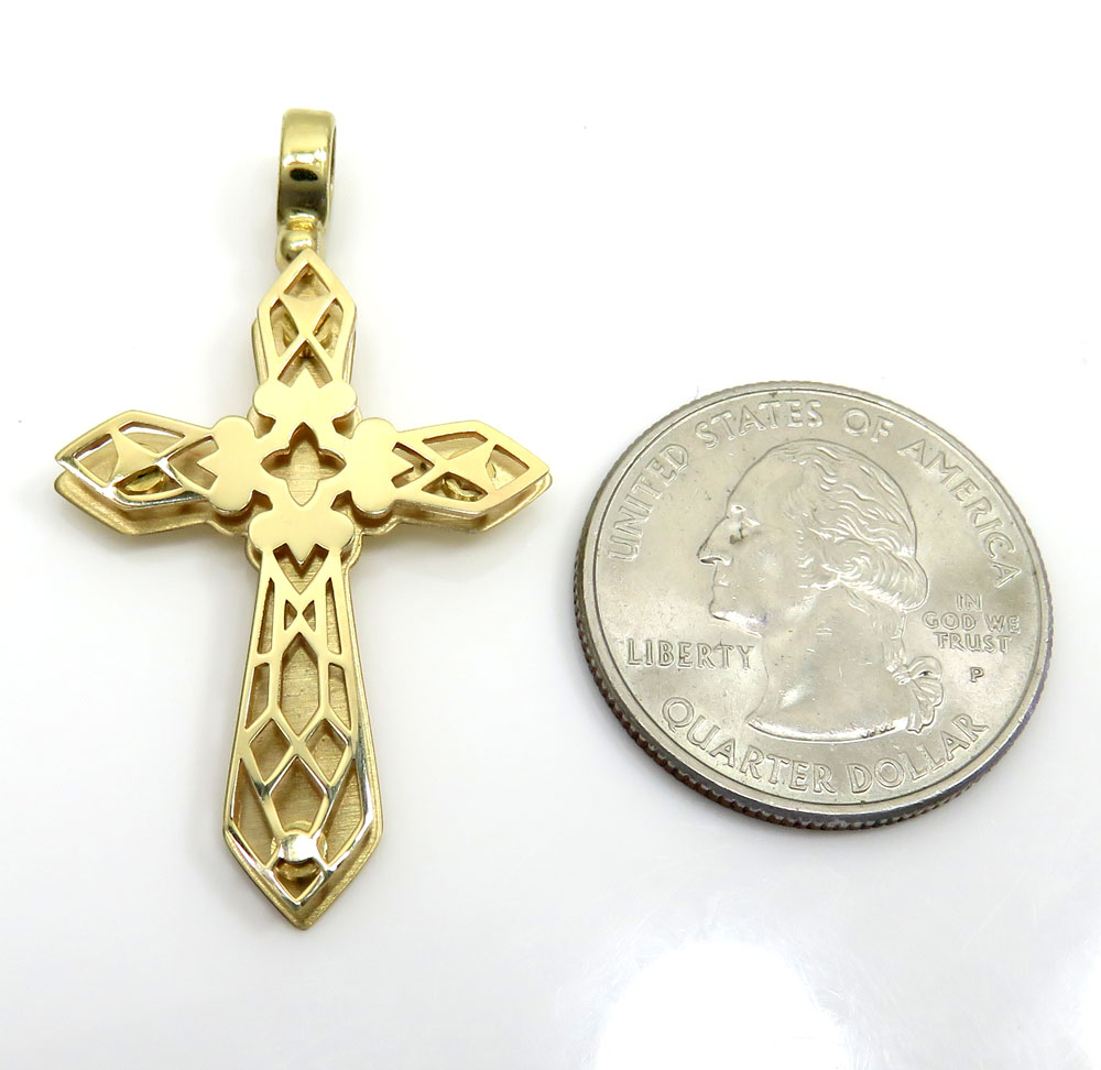14k yellow and white gold 3d pop up cross 