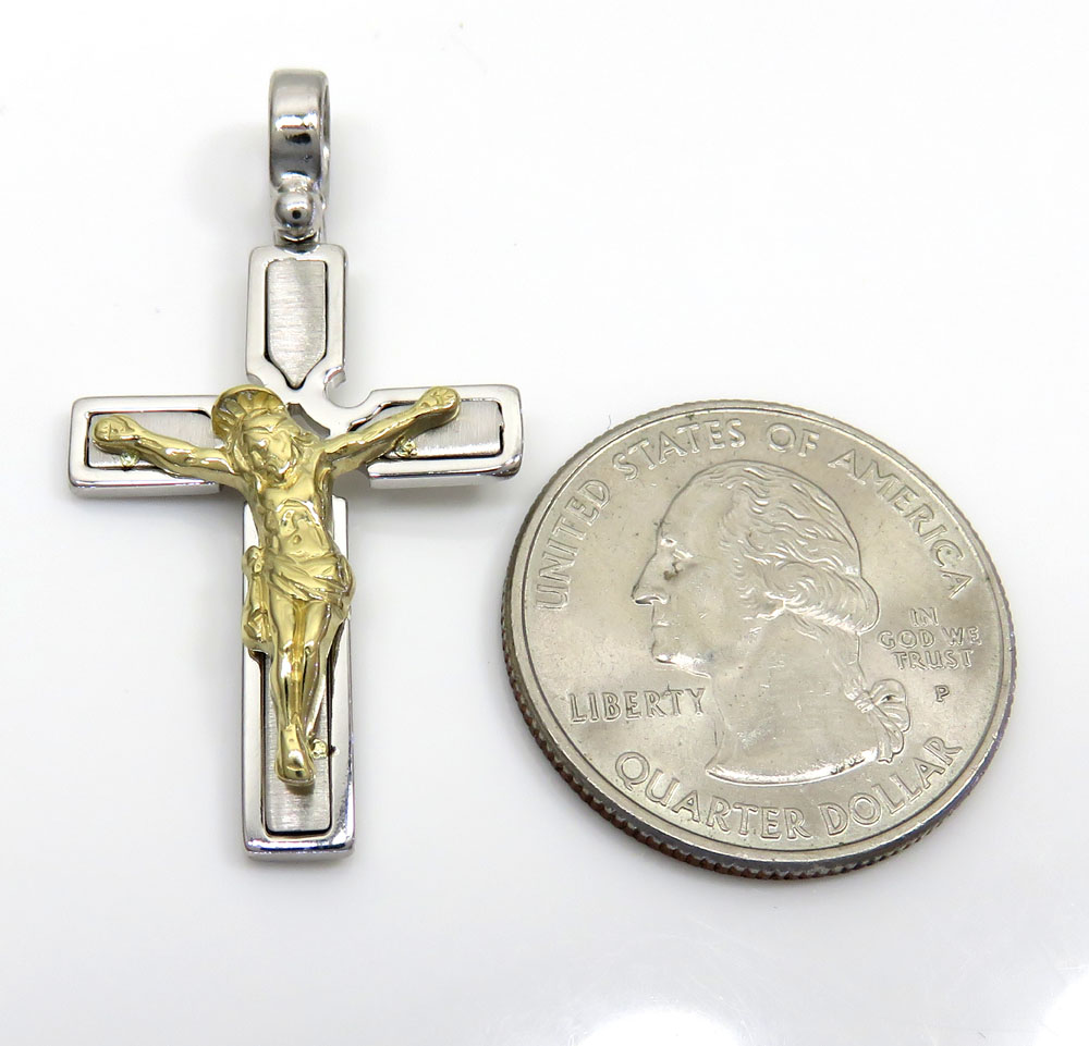 14k white and yellow gold two tone boxed cross - Image 2