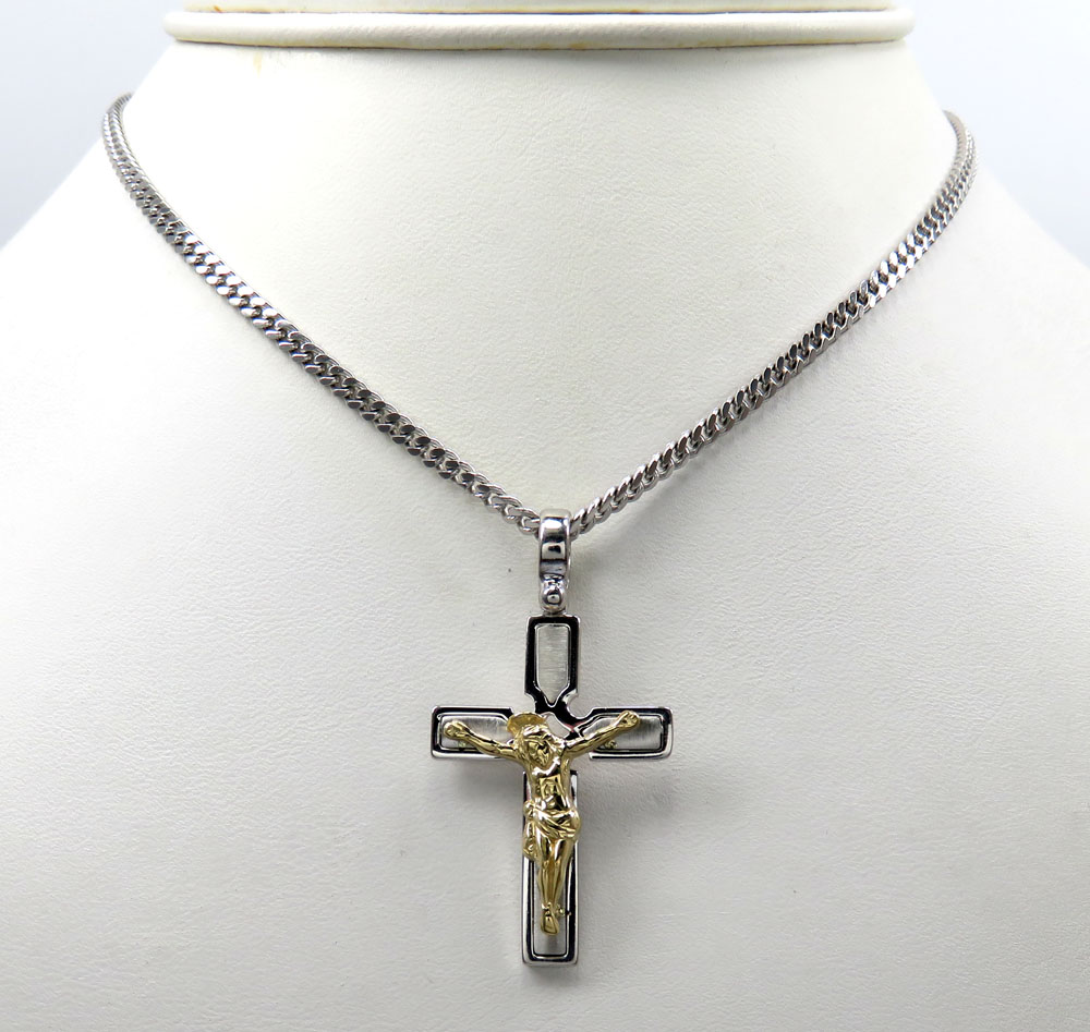 14k white and yellow gold two tone boxed cross - Image 4
