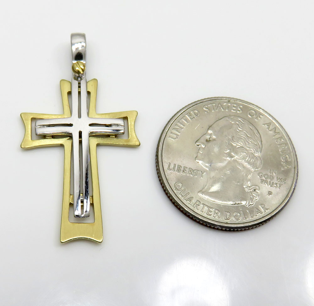 14k yellow and white gold two tone stacked cross - Image 2