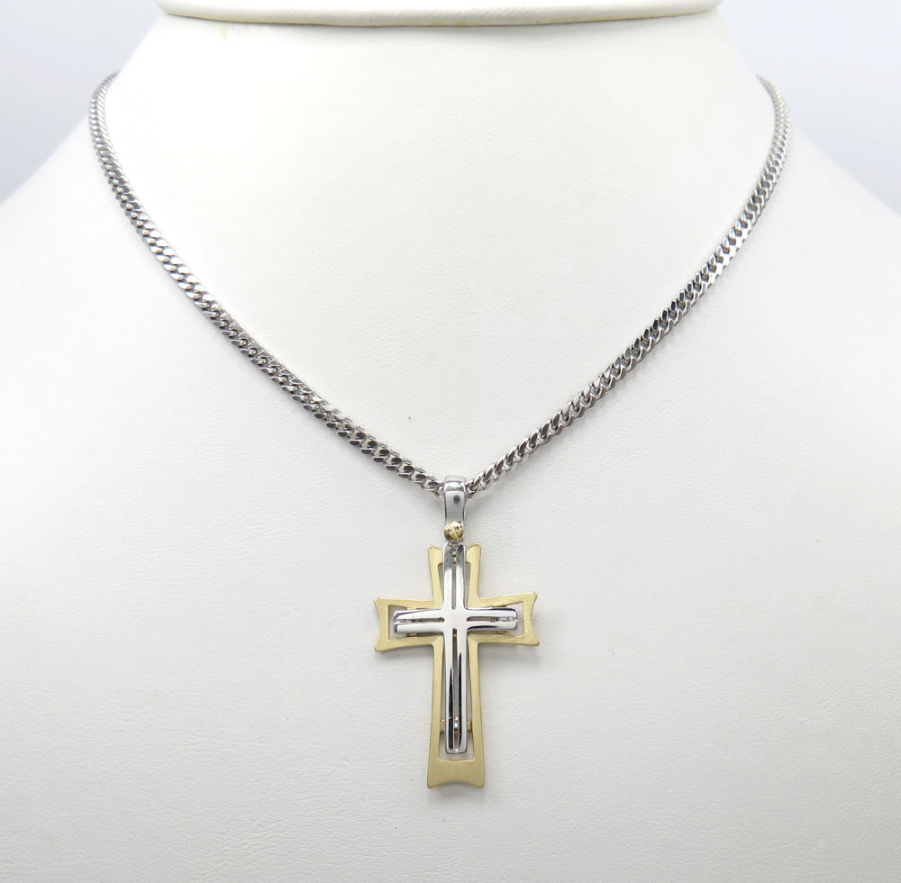 14k yellow and white gold two tone stacked cross 