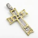 14k yellow and white gold two tone stacked cross 