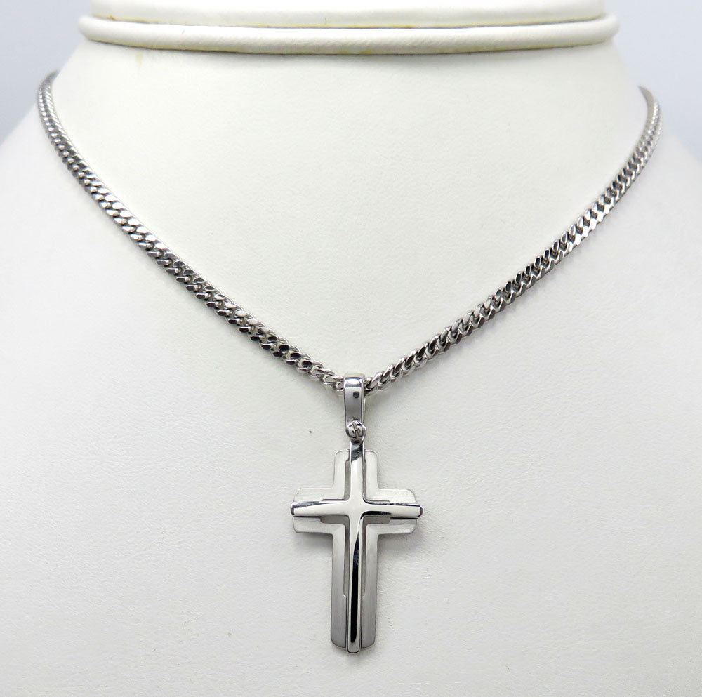 14k white gold stacked italian cross