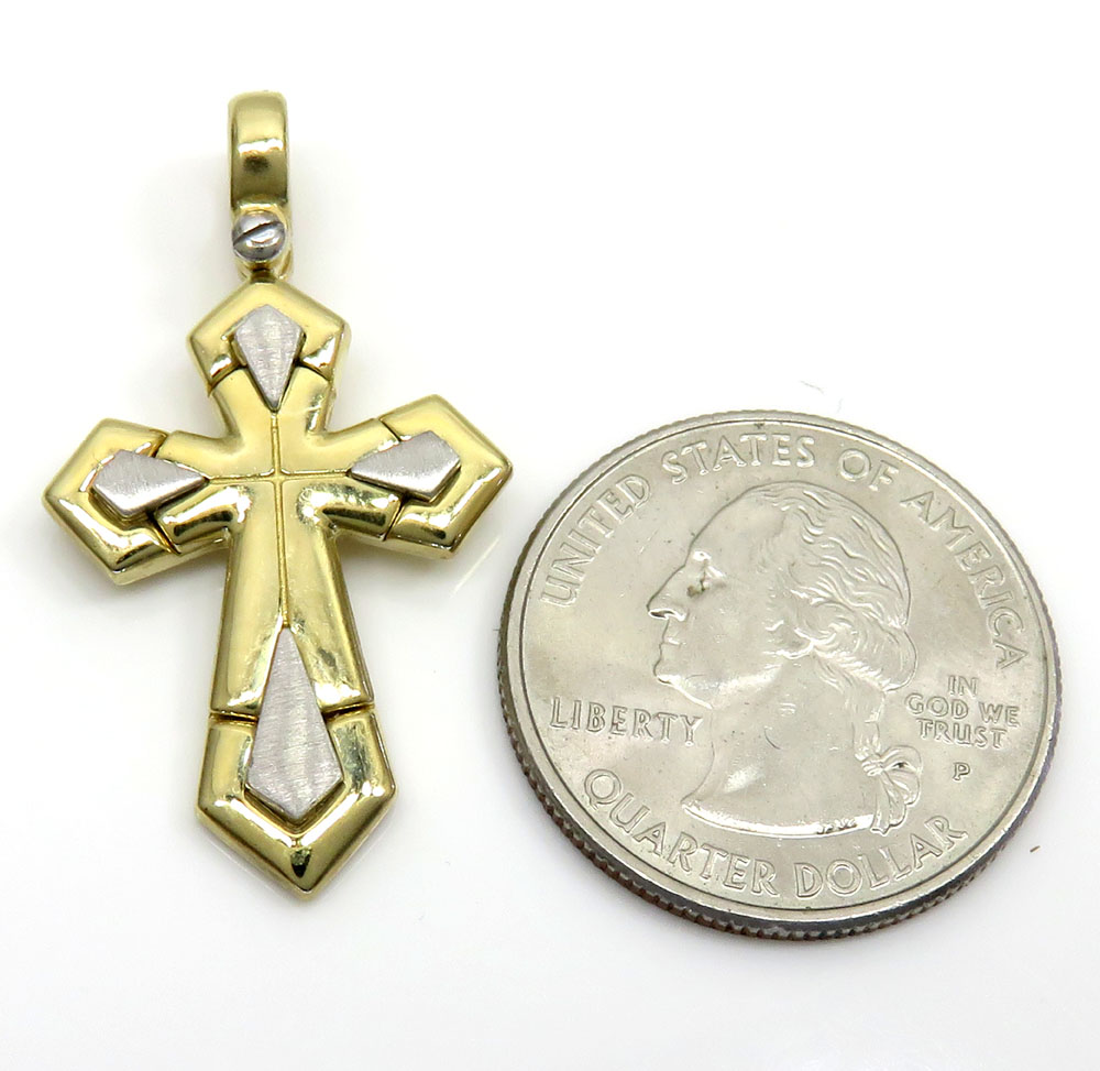 14k yellow and white gold two tone sword cross 