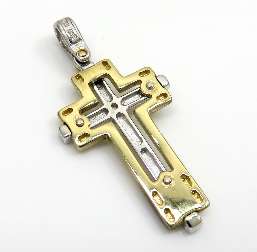 14k yellow and white gold two tone double cross - Image 3
